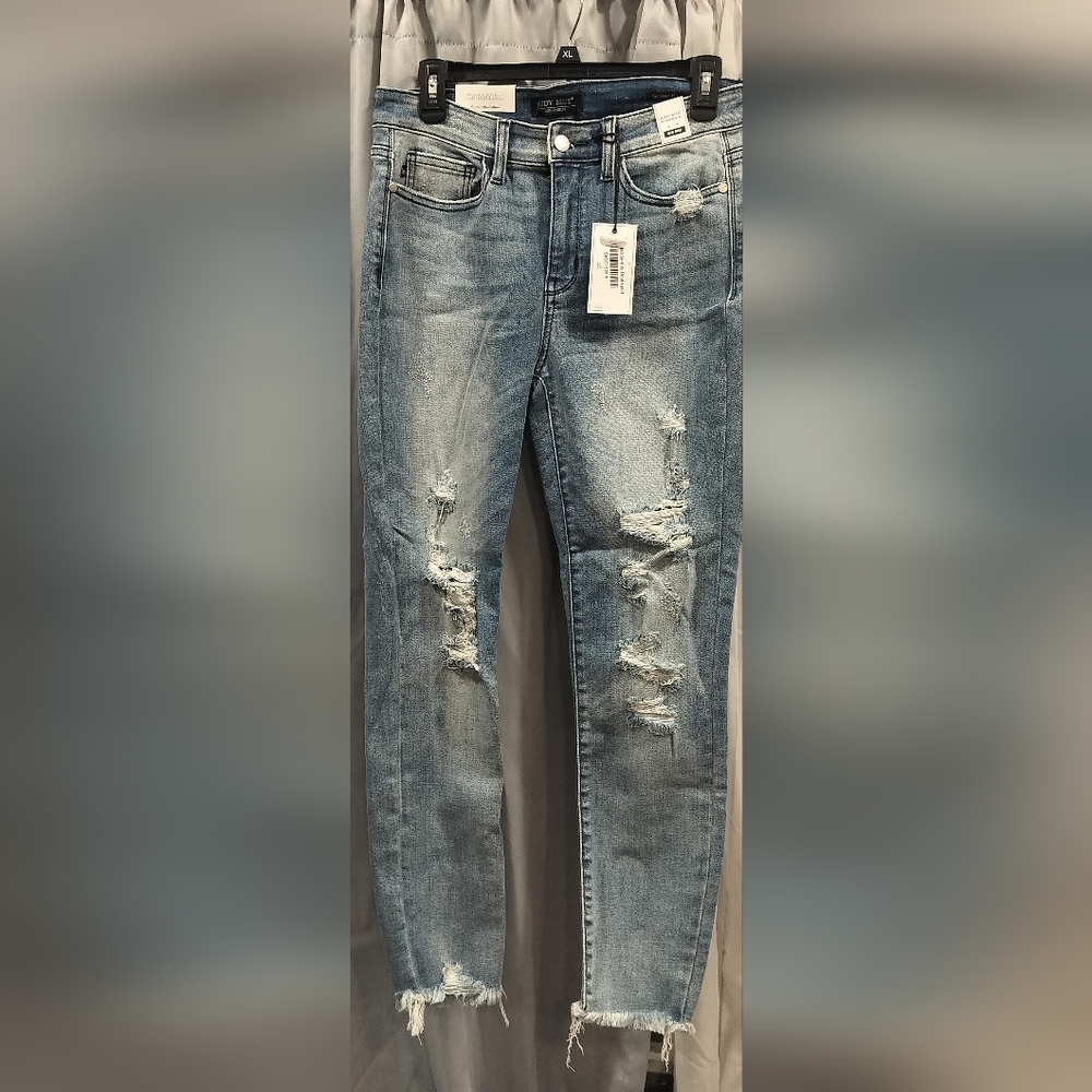 Mid-Rise skinny destroyed blue jeans